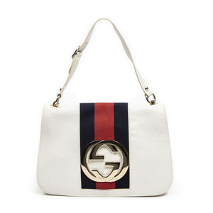 Gucci Web Blondie Flap Bag   in Ivory/Black/Red Grained Leather